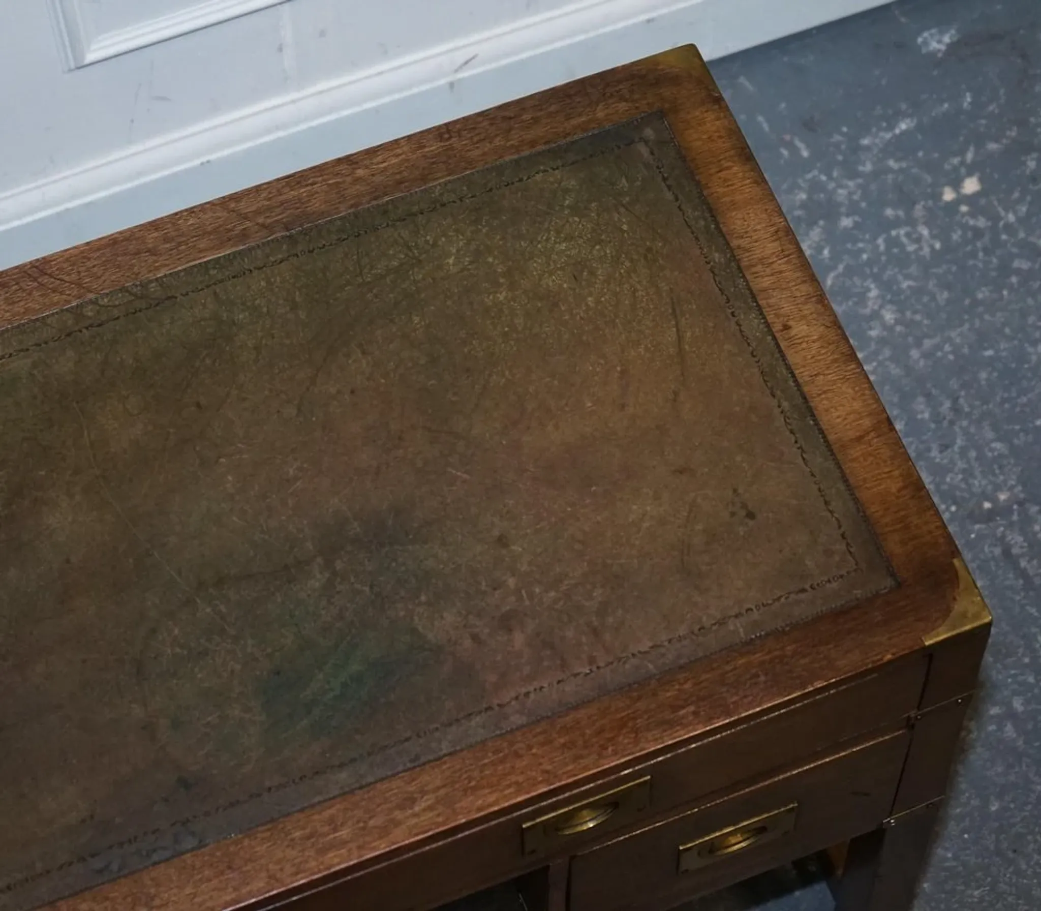 Vintage Military Campaign Desk with Leather Top from Harrods London