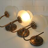 Vintage wall lamps / set of 3 / copper and ice glass rustic sconces