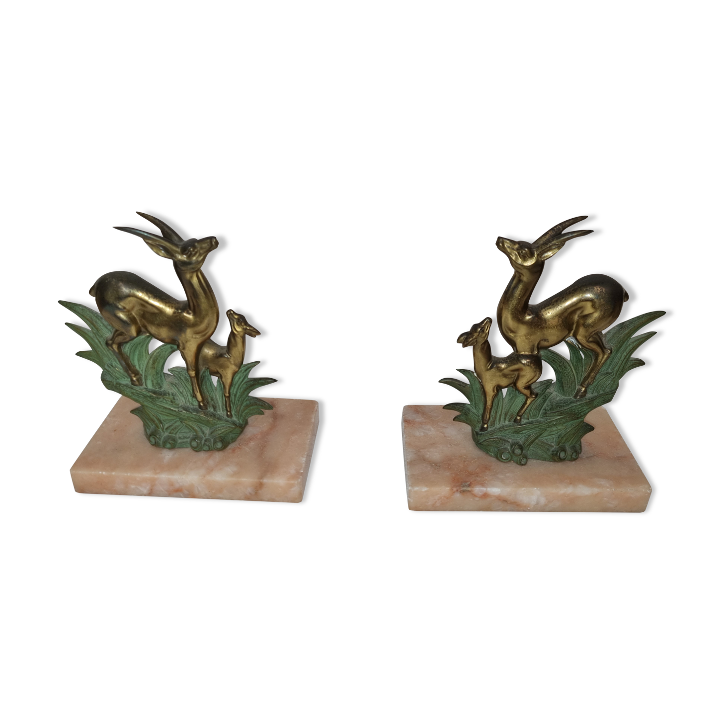 Bookends art deco bronze & marble gazelles