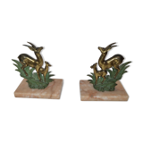 Bookends art deco bronze & marble gazelles