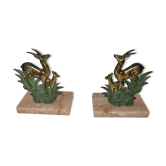 Bookends art deco bronze & marble gazelles