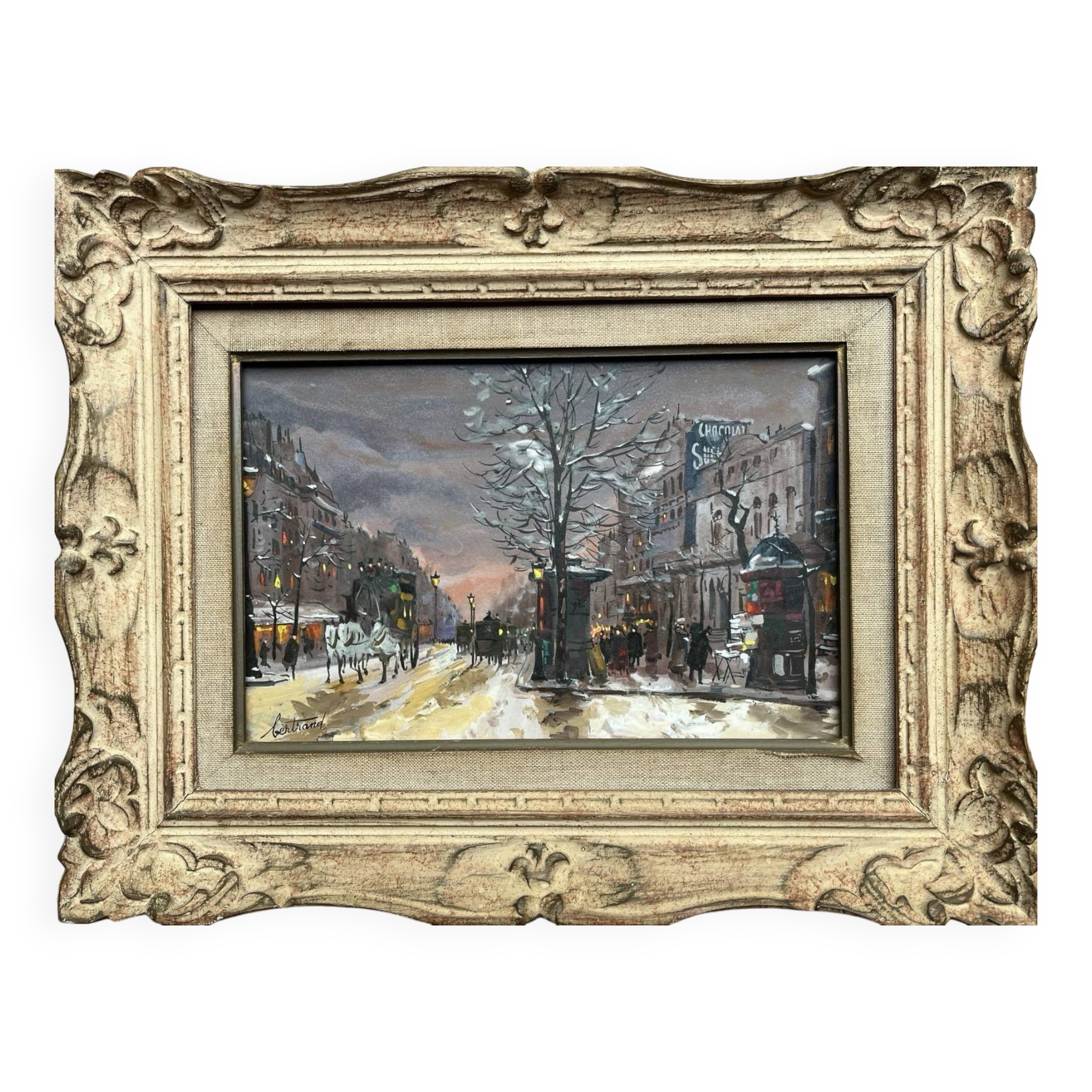 Gouache painting “Boulevard Haussmannien” Paris by Fred Bertrand (1915) + C