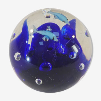 Sulphide / Paperweight THE DOLPHINS with blue background nº2