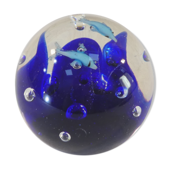 Sulphide / Paperweight THE DOLPHINS with blue background nº2