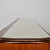 Mahogany, Pearwood, Brass & Marbled Back-Lacquered Glass Top Sideboard with Mirror from F.lli Rigamo