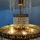Cascade chandelier with crystal and bronze tassels