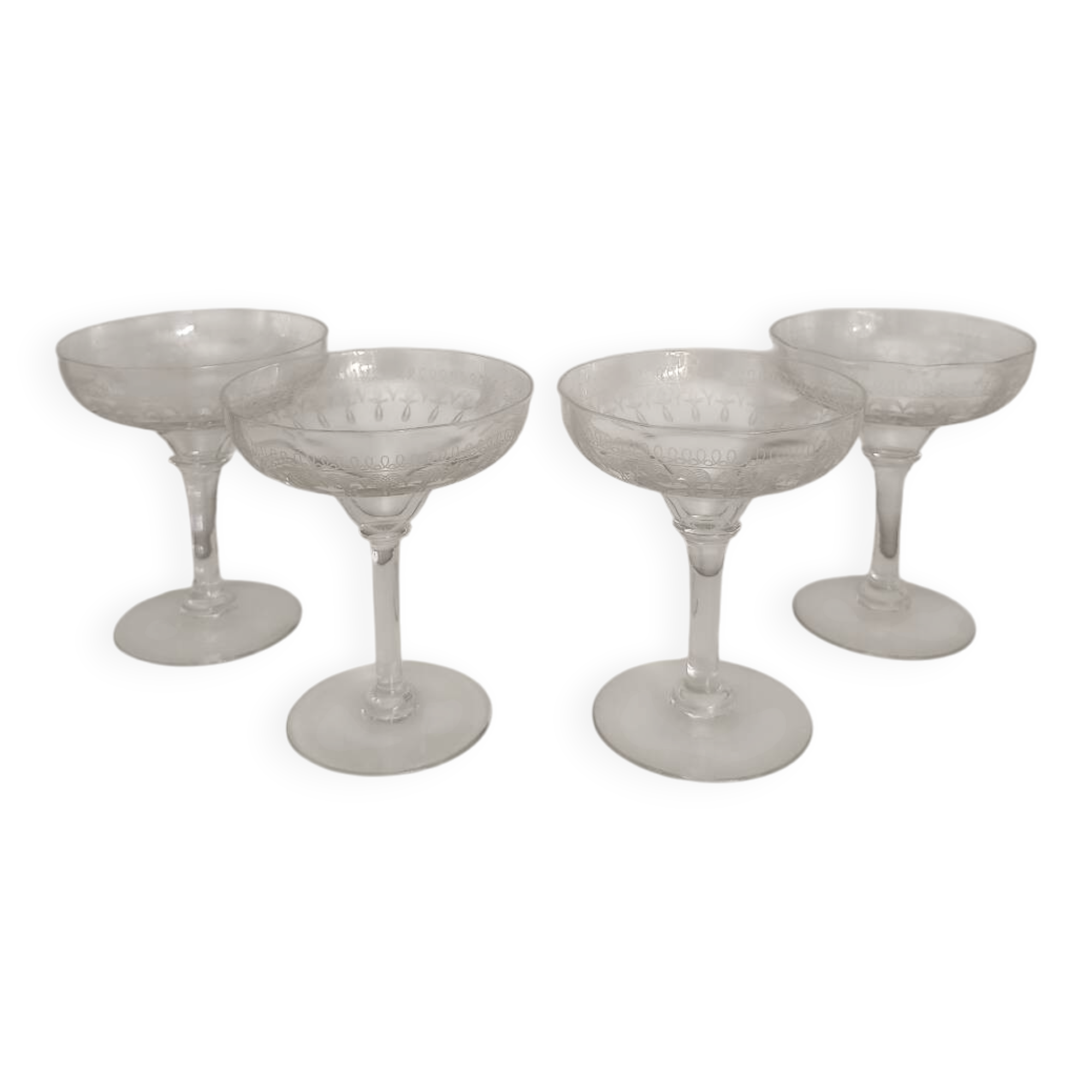 Set of 4 vintage chiseled crystal champagne glasses