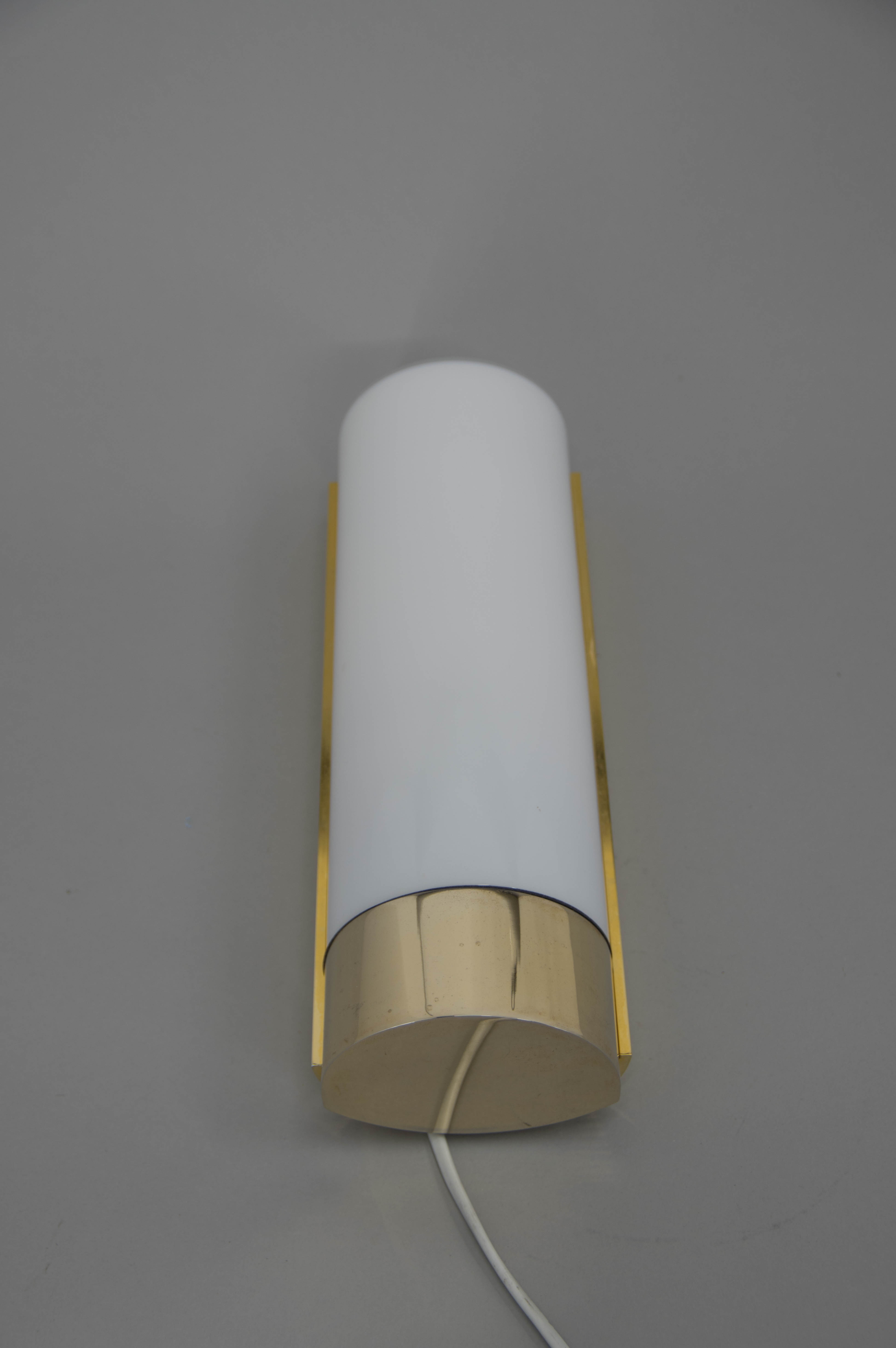 Brass and opaline glass wall lamp, glashutte limburg, 1970s