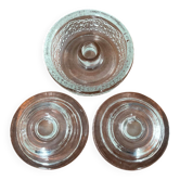 Trio de bougeoirs ronds en verre moulé épais