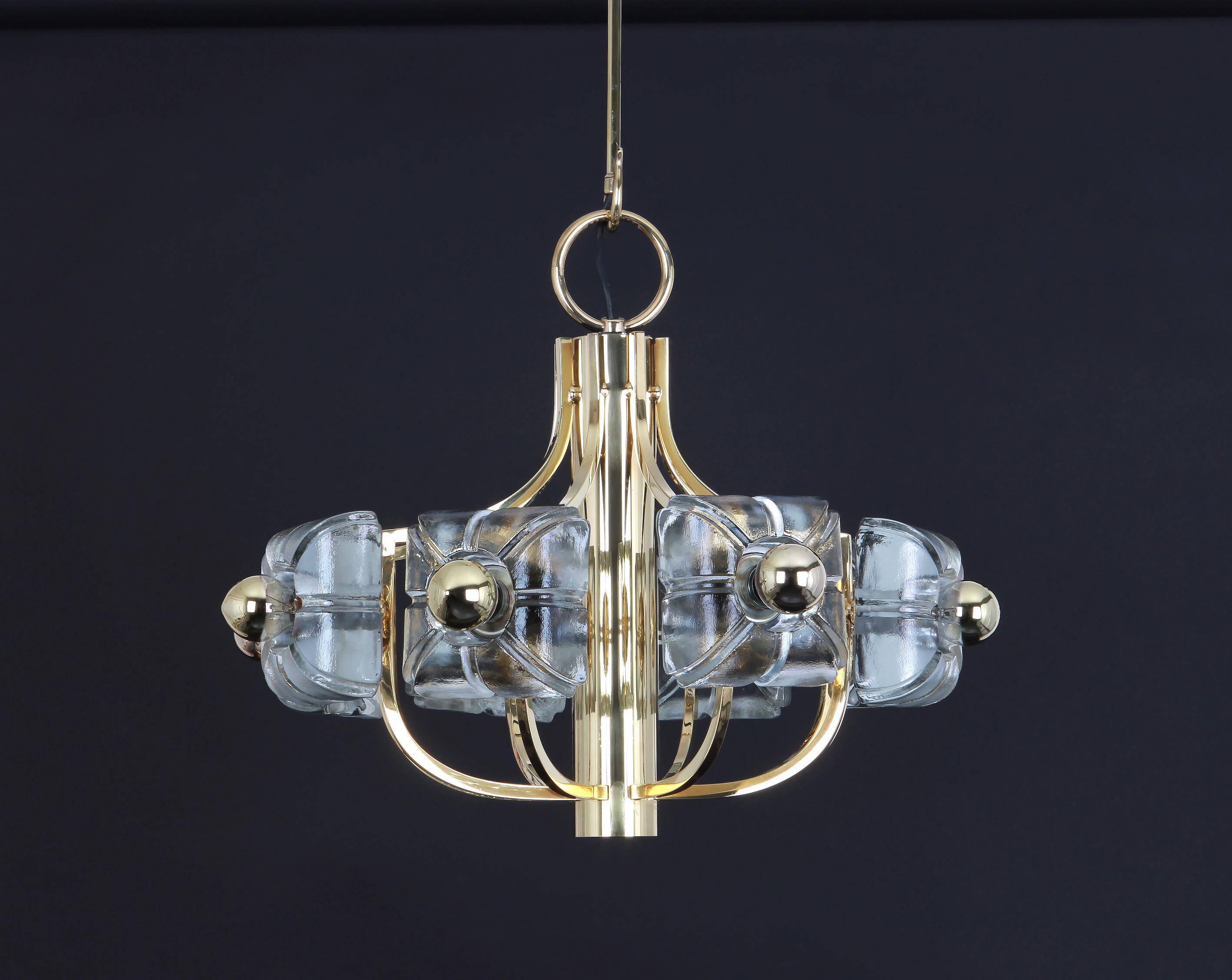 Large brass and crystal glass pendant by Sische, Germany, 1970s.