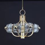 Large brass and crystal glass pendant by Sische, Germany, 1970s.