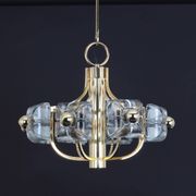 Large brass and crystal glass pendant by Sische, Germany, 1970s.