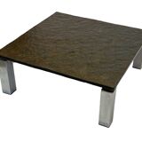 Vintage Square coffee table with slat stone top and chromed steel base - 1960s