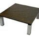Table basse carrée plateau en pierre et piètement en acier chromé - années 60