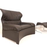 Saporiti Vela Alta leather armchair with ottoman by Giovanni Offredi
