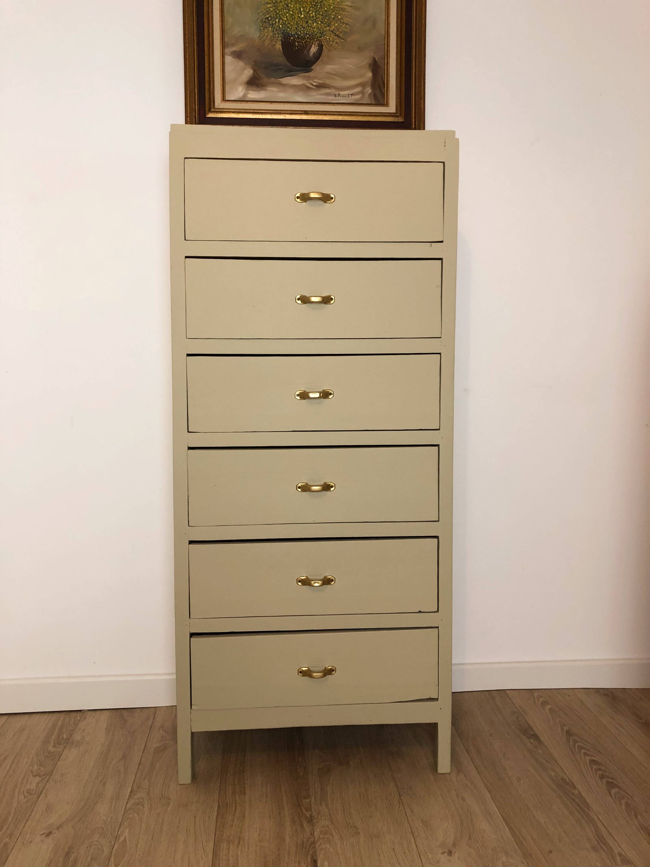 Vintage chiffonier revisited in Artichoke Cream