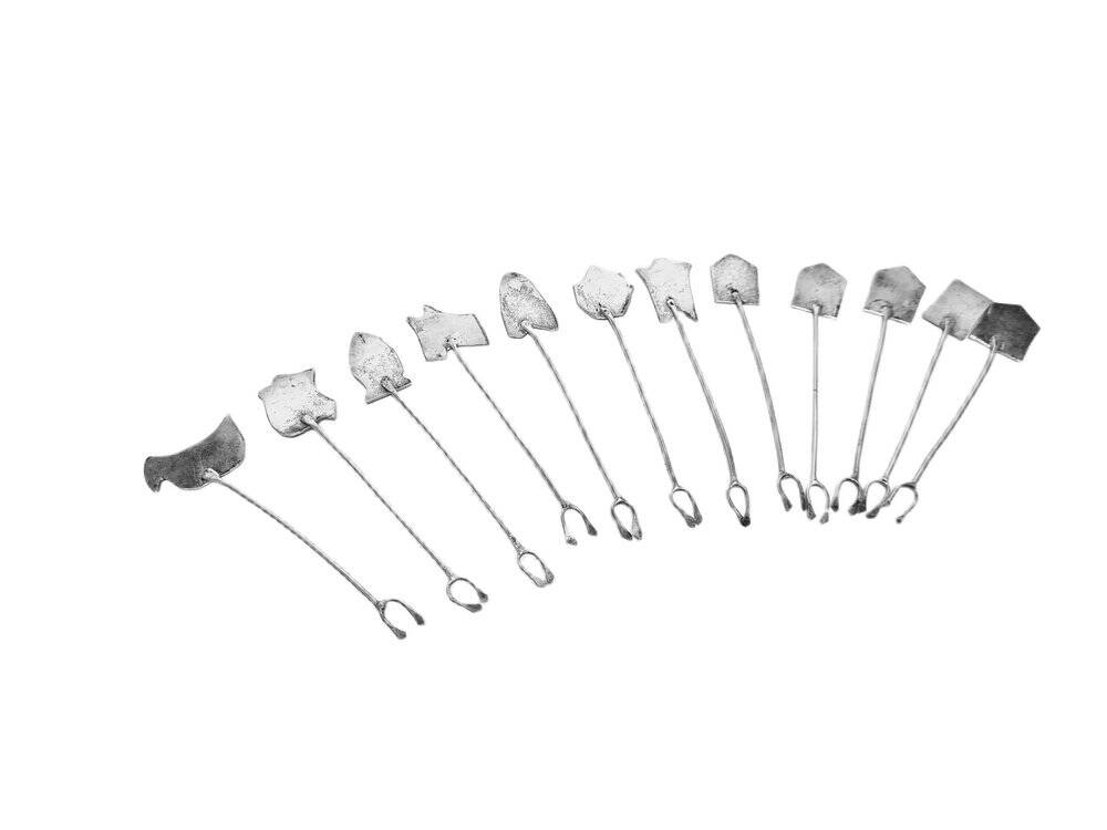 Art Deco silver herring forks, Greece, 1960s, set of 12