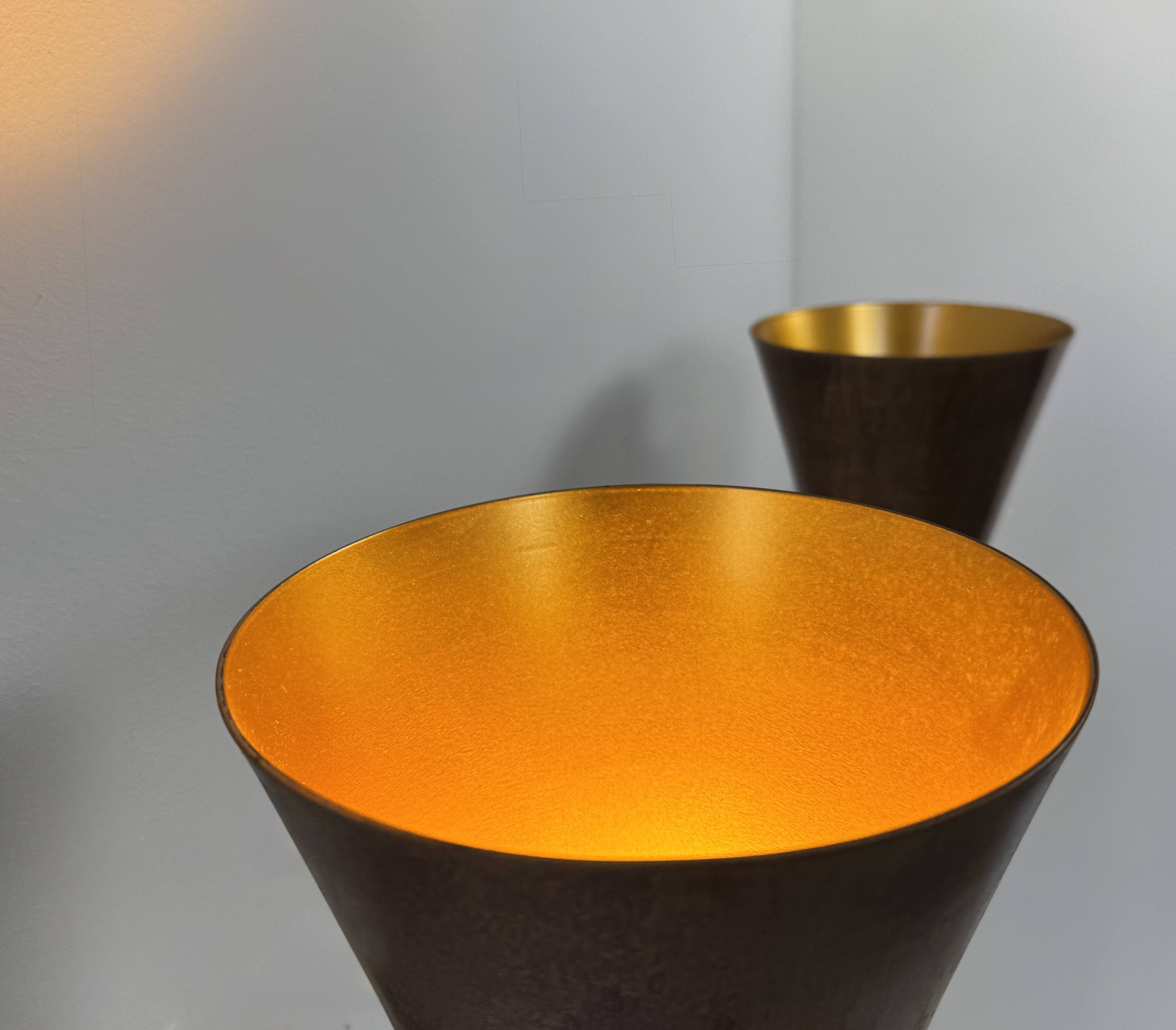 Pair of vintage patinated copper metal wall lights, France, 1980.