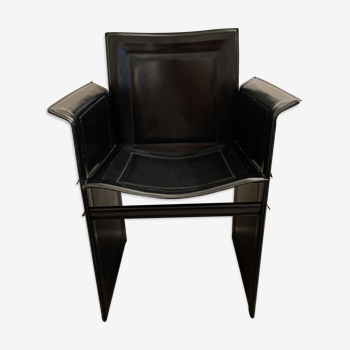 Fauteuil vintage Korium en cuir noir de Tito Agnoli pour Matteo Grassi