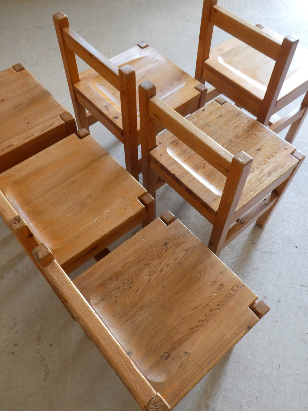 6 pine chairs, 1960