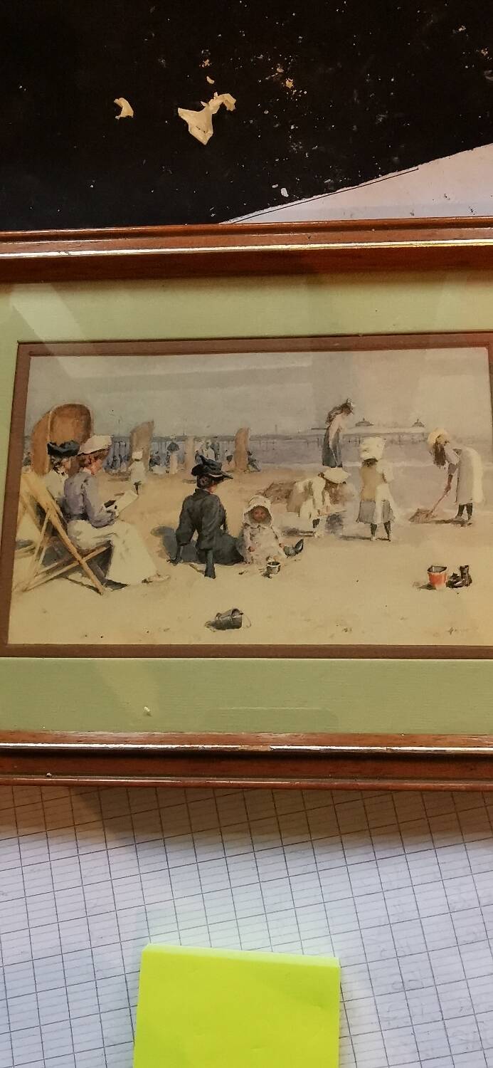 Frame with watercolor print Édouard Van Goethem seaside beach