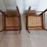 5 Scandinavian style chairs, wood and black faux leather.