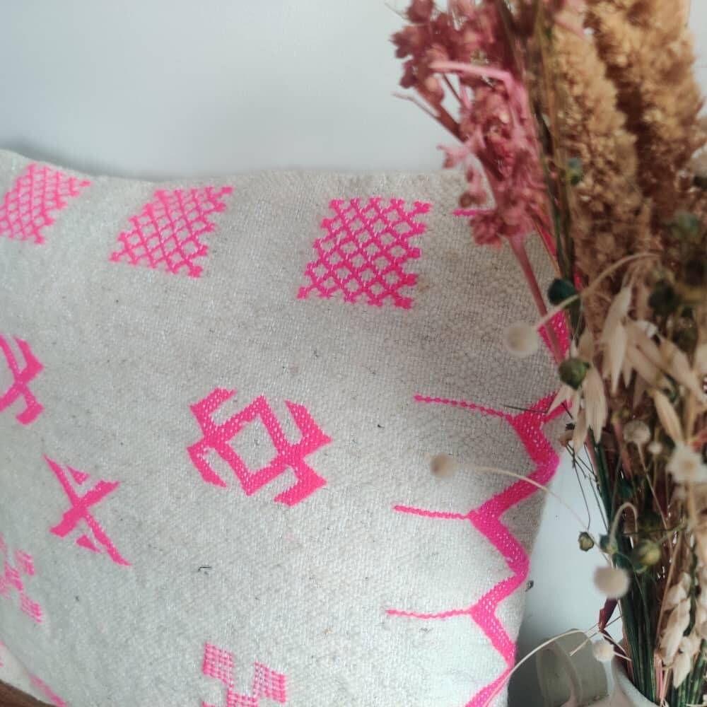 Pink and white bohemian Berber cushion