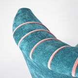 Cocktail vintage armchair, 60s, turquoise with pink edge, restored