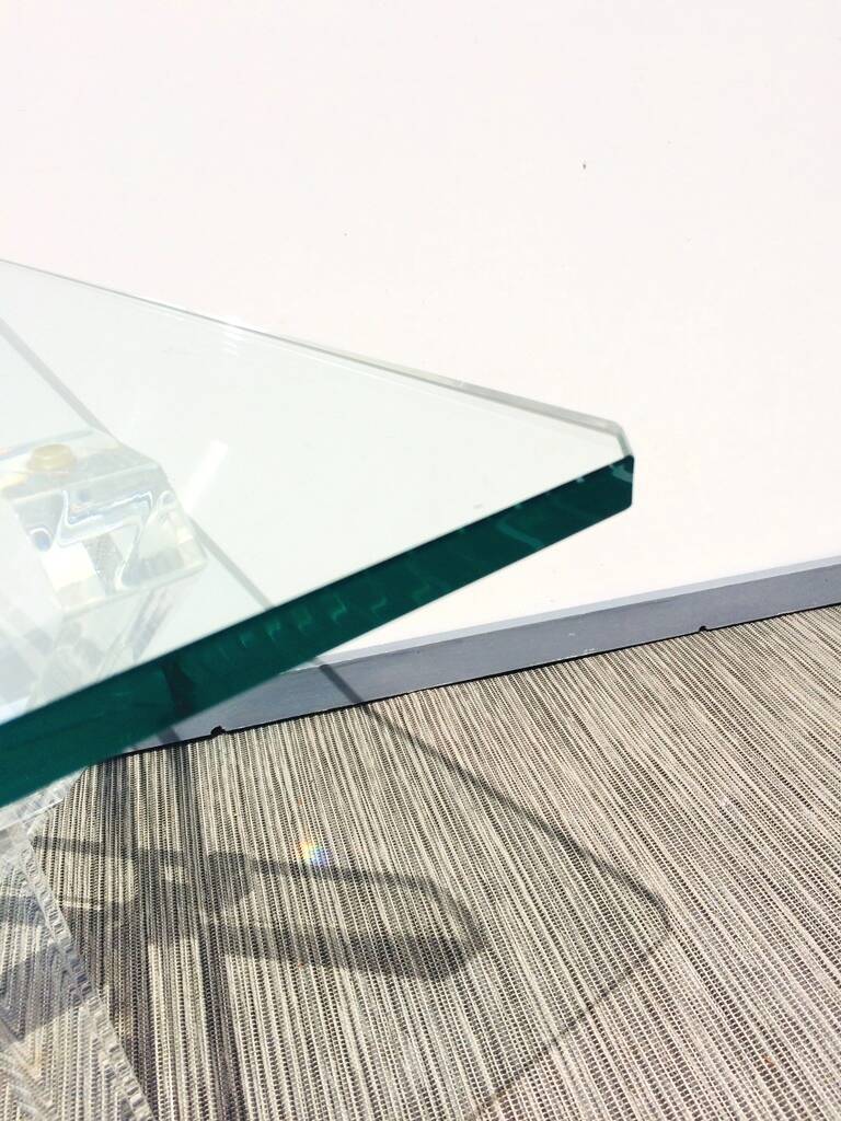 Square coffee table ' Trestles '. Plexi & glass. Vintage 80s
