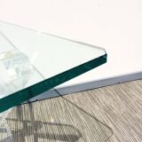 Table basse carrée ' Tréteaux ' . Plexi & verre. Vintage 80s