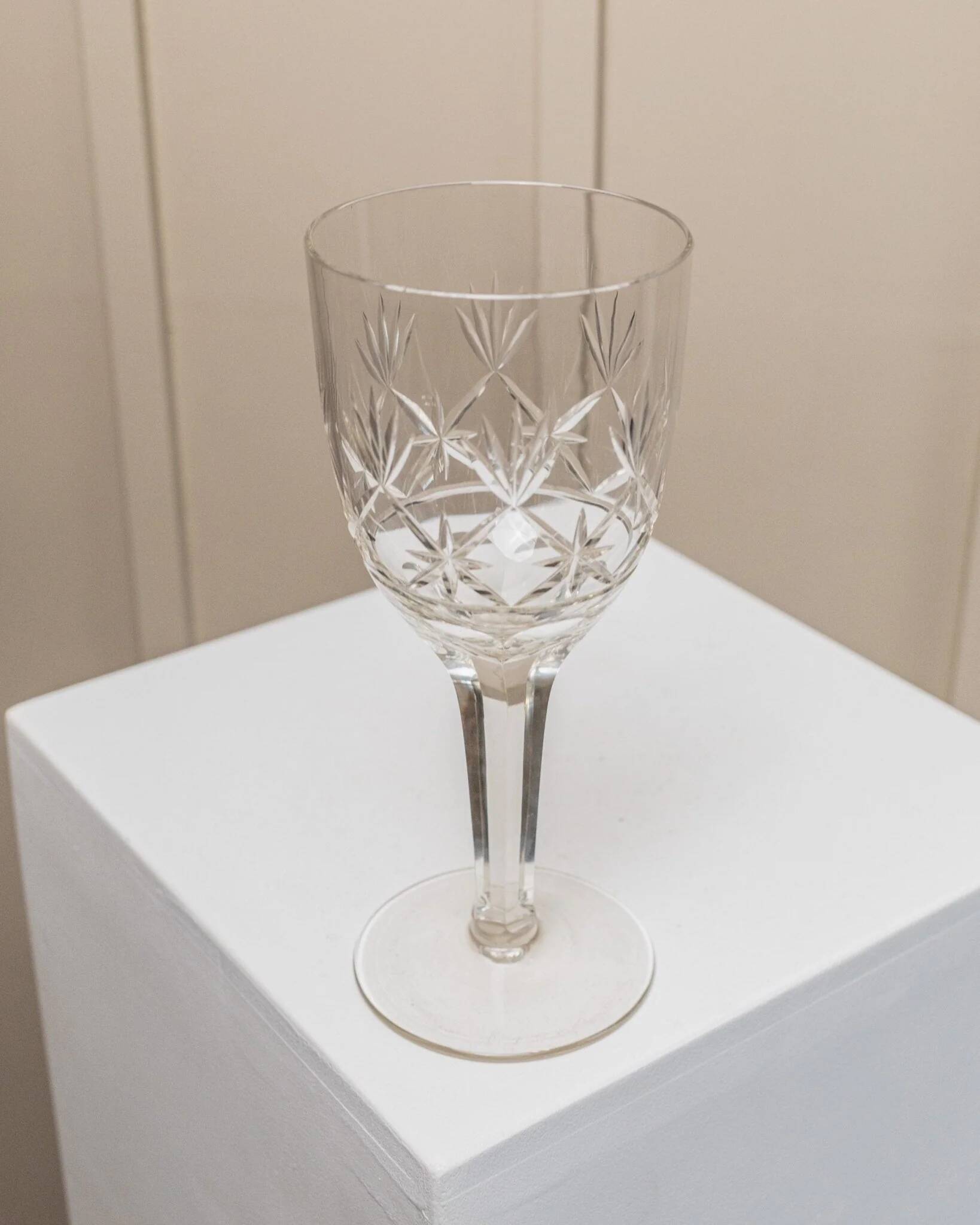 Transparent crystal glass XL Saint Louis wine glass with a faceted stem, France, 1930s