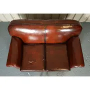 Victorian Leather Armchairs and Sofa in Burgundy, Set of 3