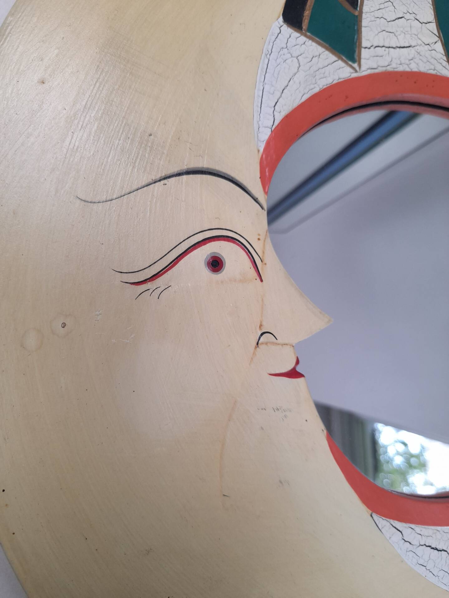Vintage 90s wooden moon mirror