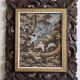 Tropical scene of Bali, painting on canvas in carved teak 33x38 cm.