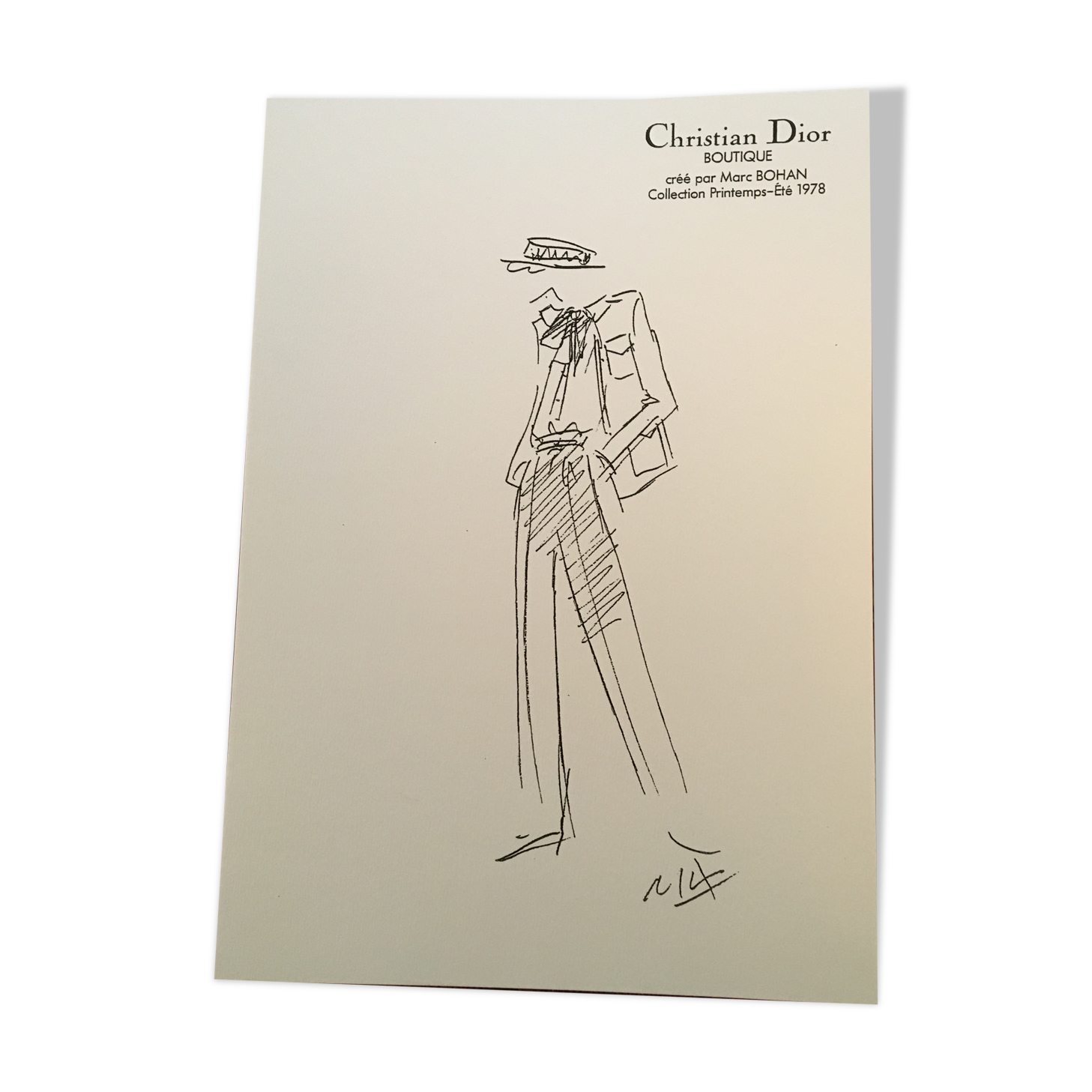 Black and white press fashion illustration Christian dior - 1978