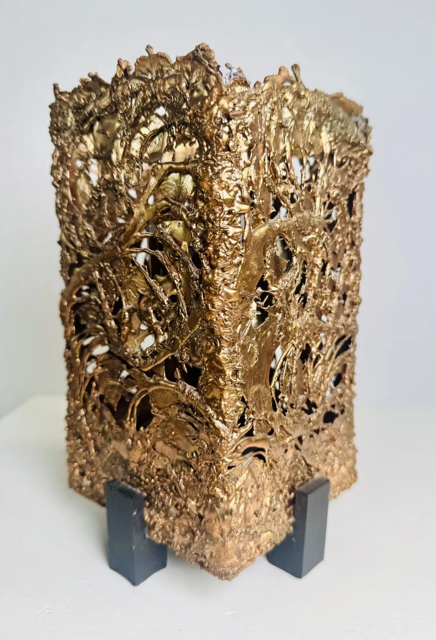 Brutalist Copper Table Lamp By Aimo Tukiainen For Oy Moonlight, Finland, 1970S
