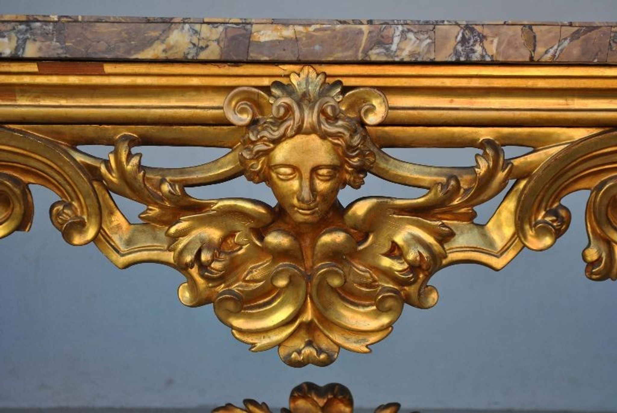 Rococo console Golden wood Roman marble XVII