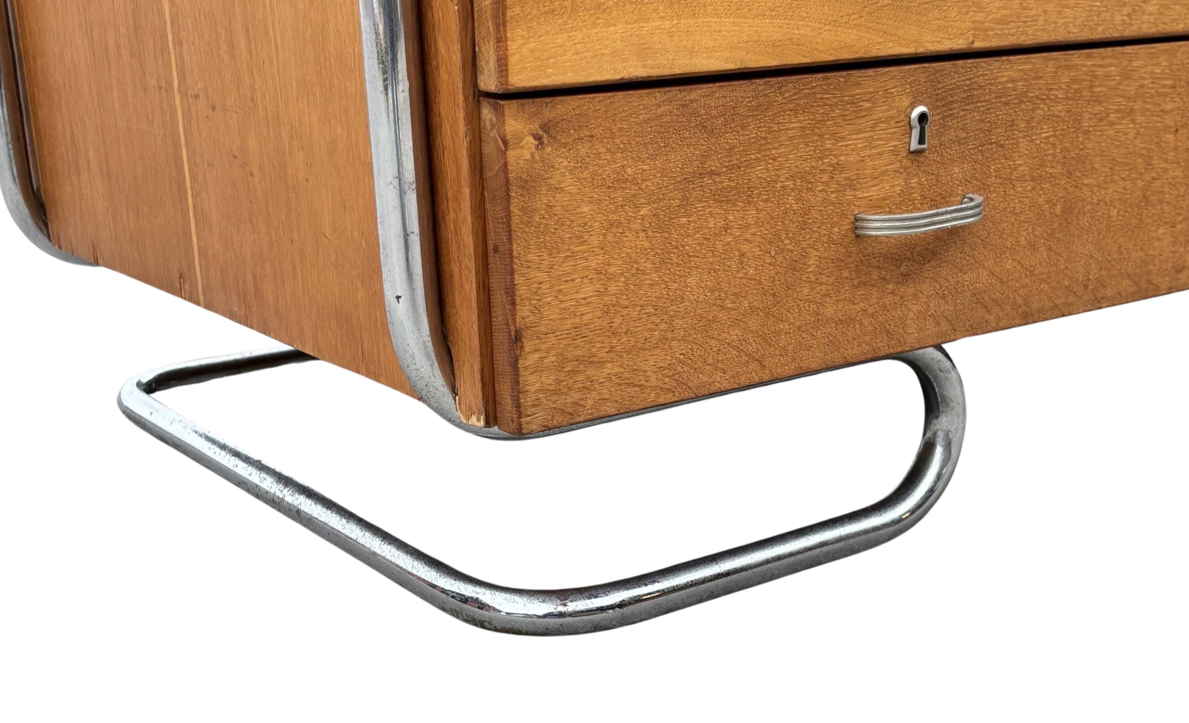 Bureau tubulaire de style Bauhaus du milieu du siècle, design des années 40 en chêne
