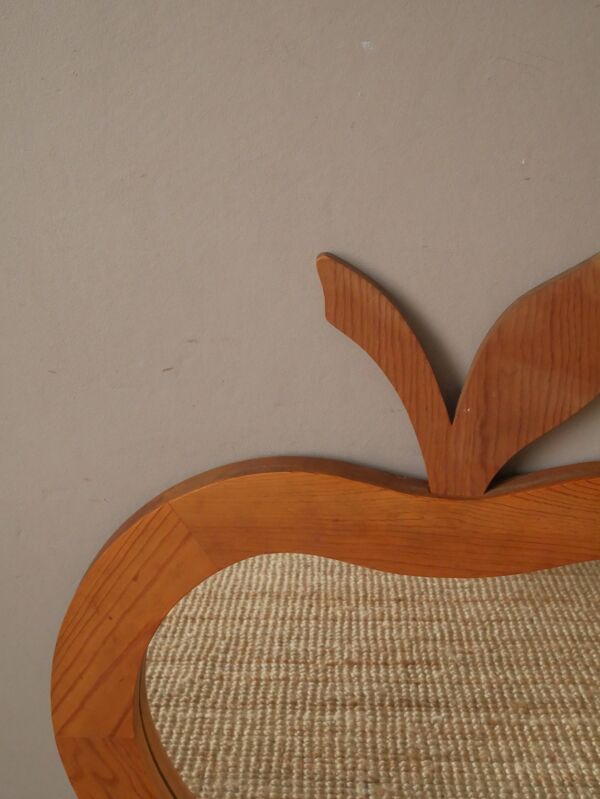 Grand miroir pomme XL vintage rétro en bois fabrication artisanale objet fait main pour enfant