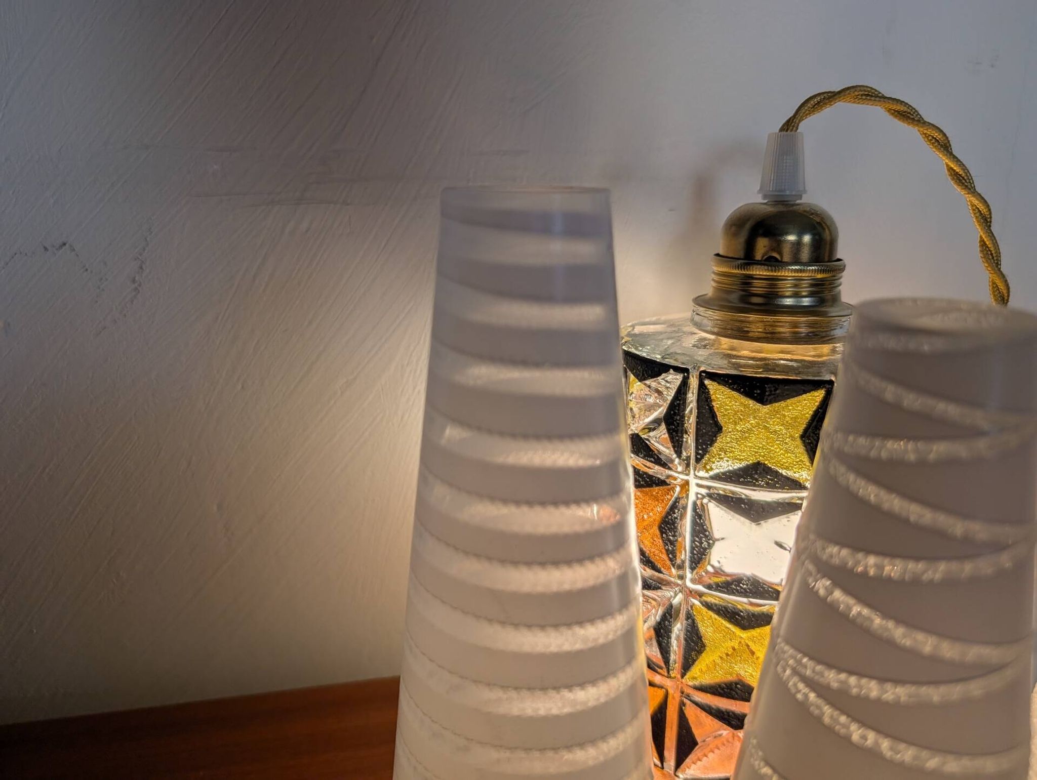 Trio of conical satin glass tulips, 1960s