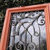 Window frame 179x88cm walnut oak wrought iron grille opening glass panel