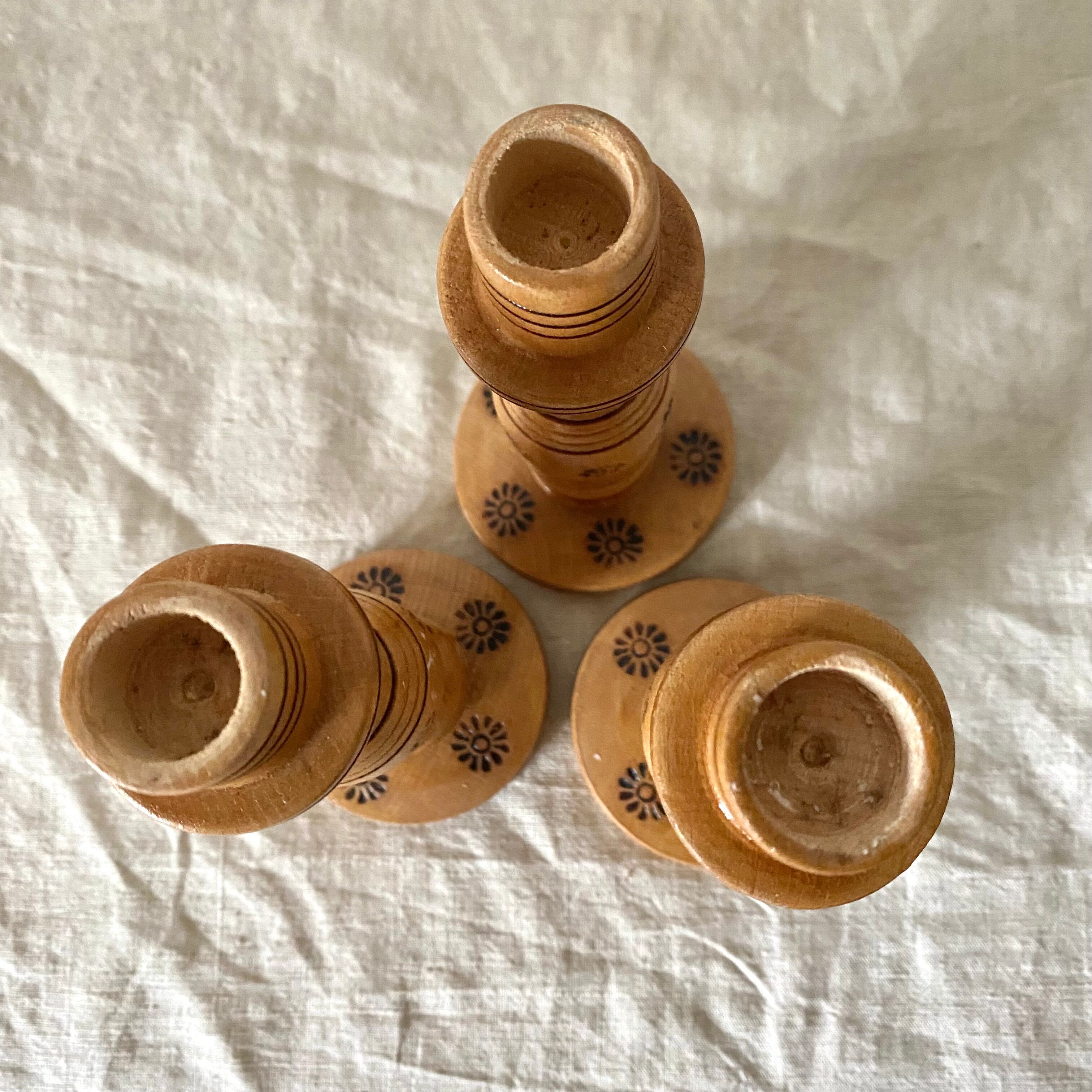 Engraved wooden candle holders