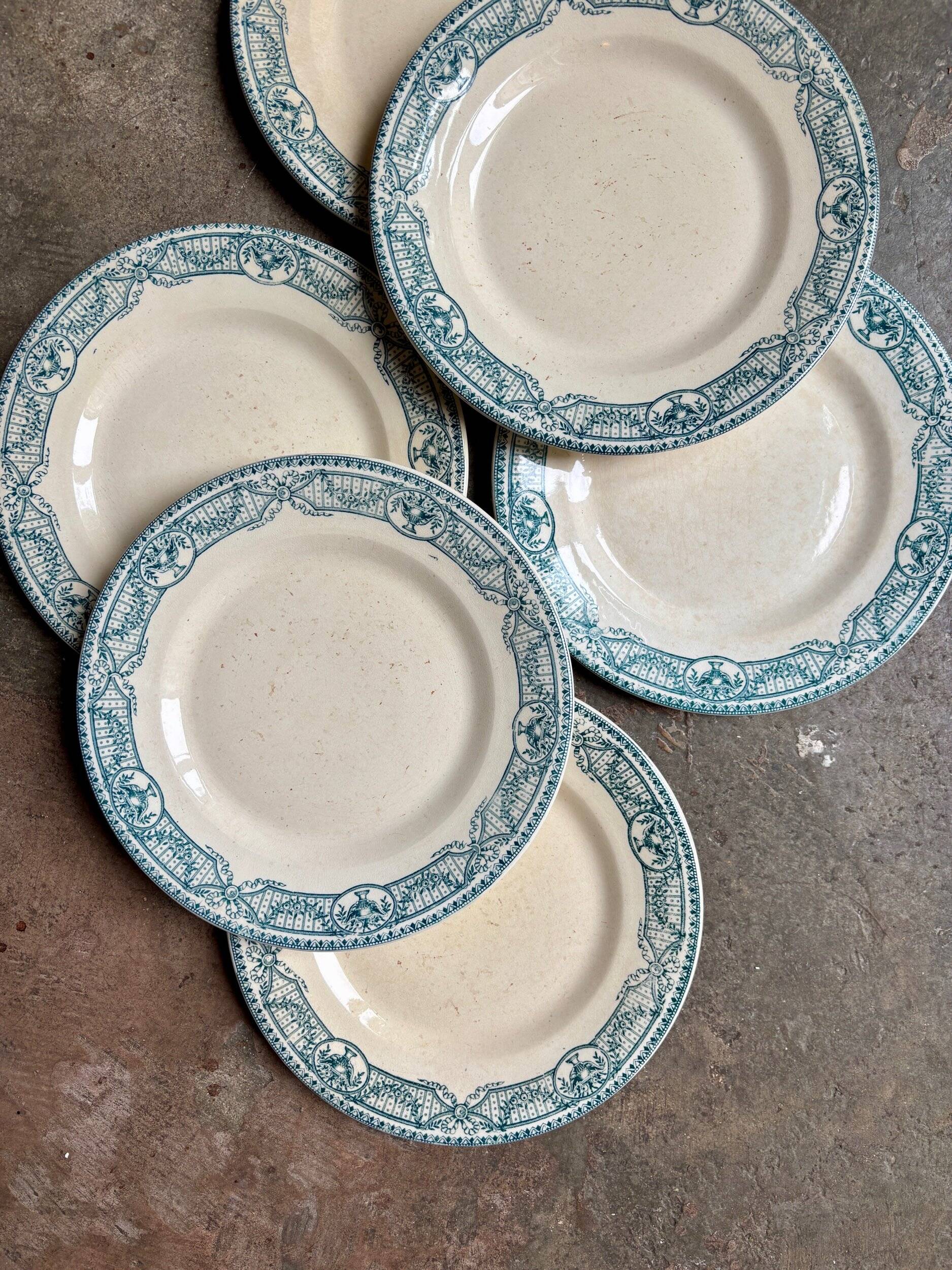 6 dessert plates, Salins ironstone, "Directoire" service.