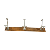 Porte manteau mural à 3 double patères en aluminium et bois