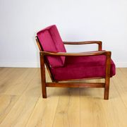 Wooden vintage brown armchair, burgundy raspberry, design by Z. Bączyk - 2 pieces available