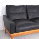 Vintage Black Leather Sofa by Poul M. Volther for Erik Jørgensen, 1960s