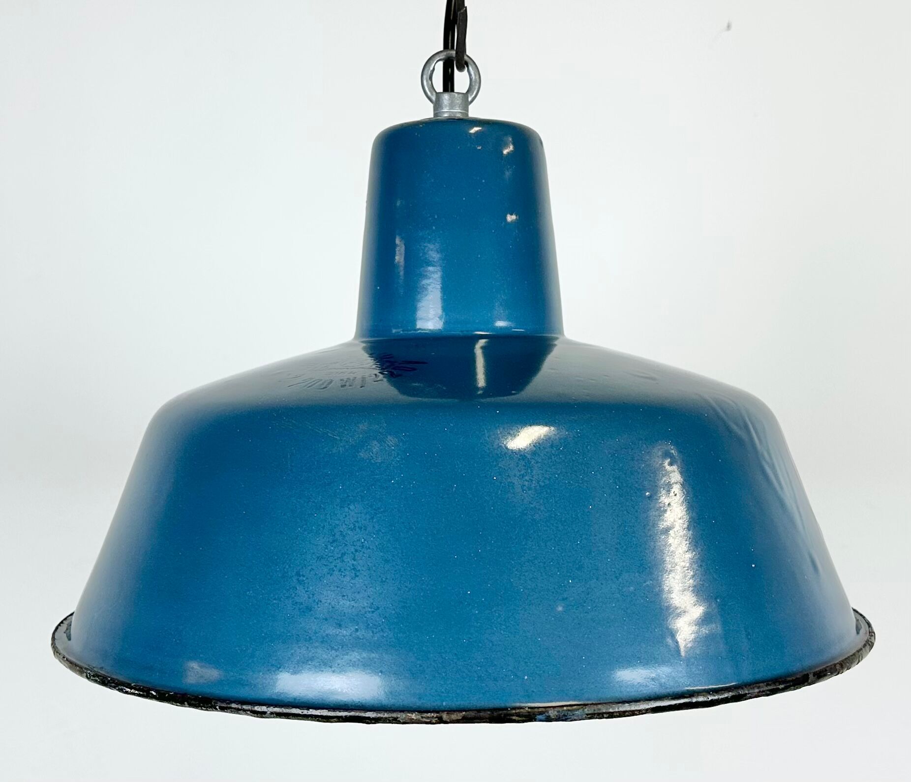 Industrial blue enamel factory pendant lamp 1960s