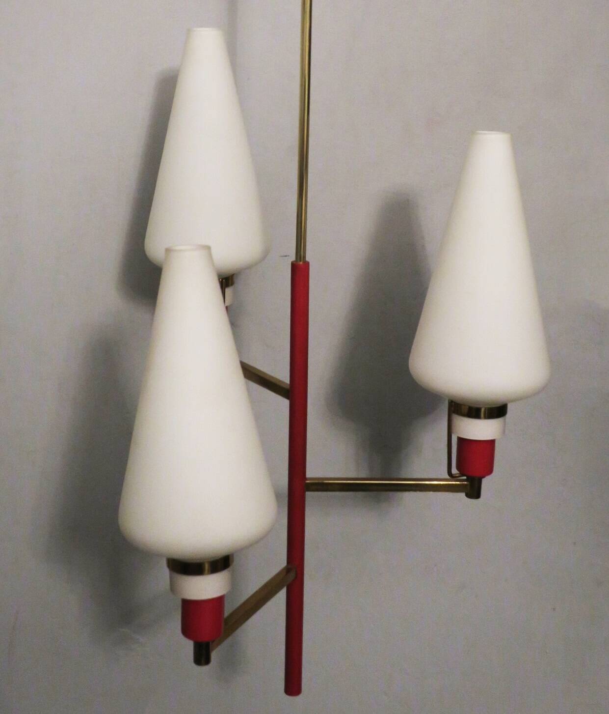 Italian brass and glass small chandelier, Stilnovo period 1950