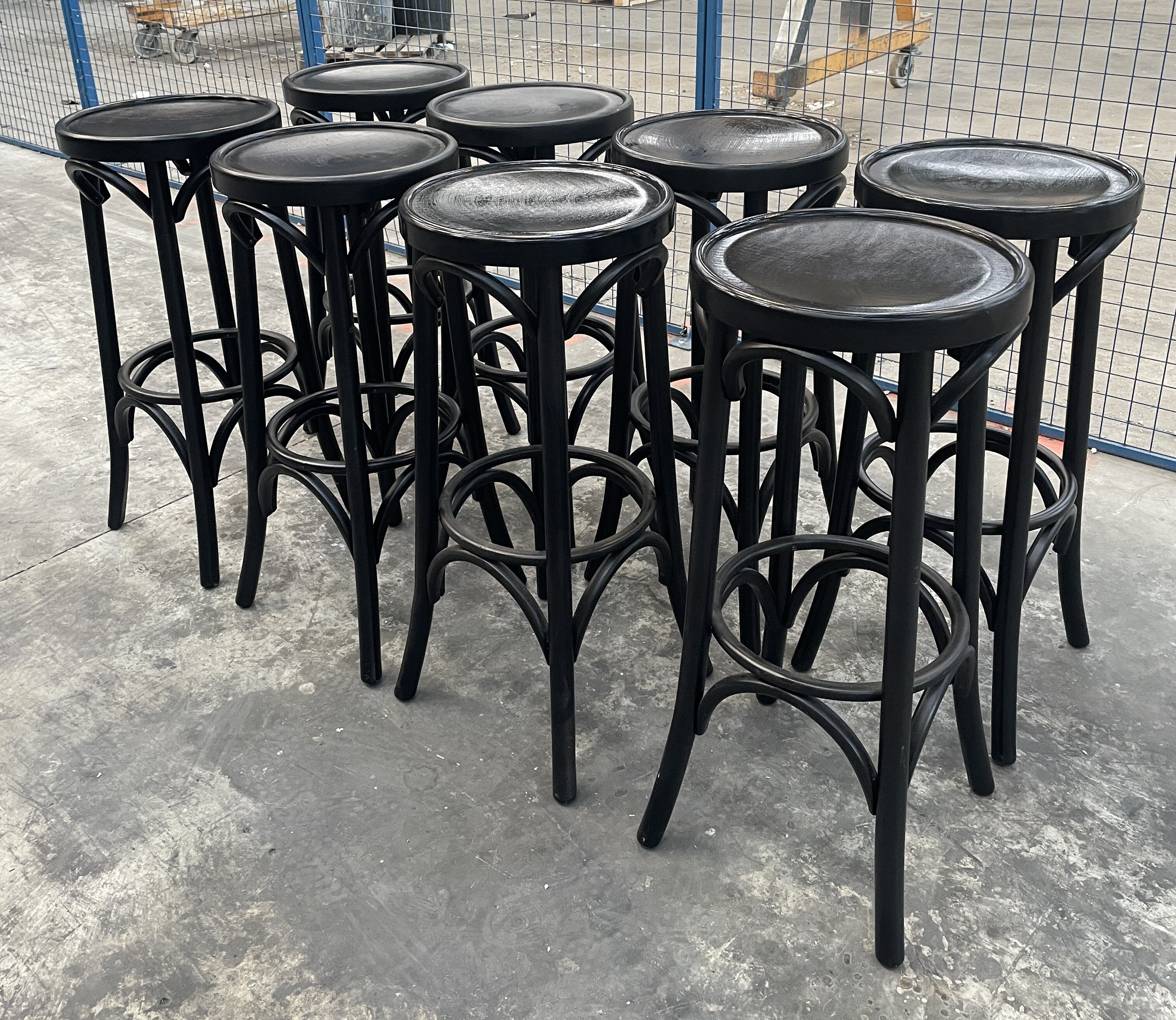 Set of 8 vintage wooden bar stools