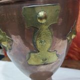 Oriental style vase or copper amphora and brass decoration